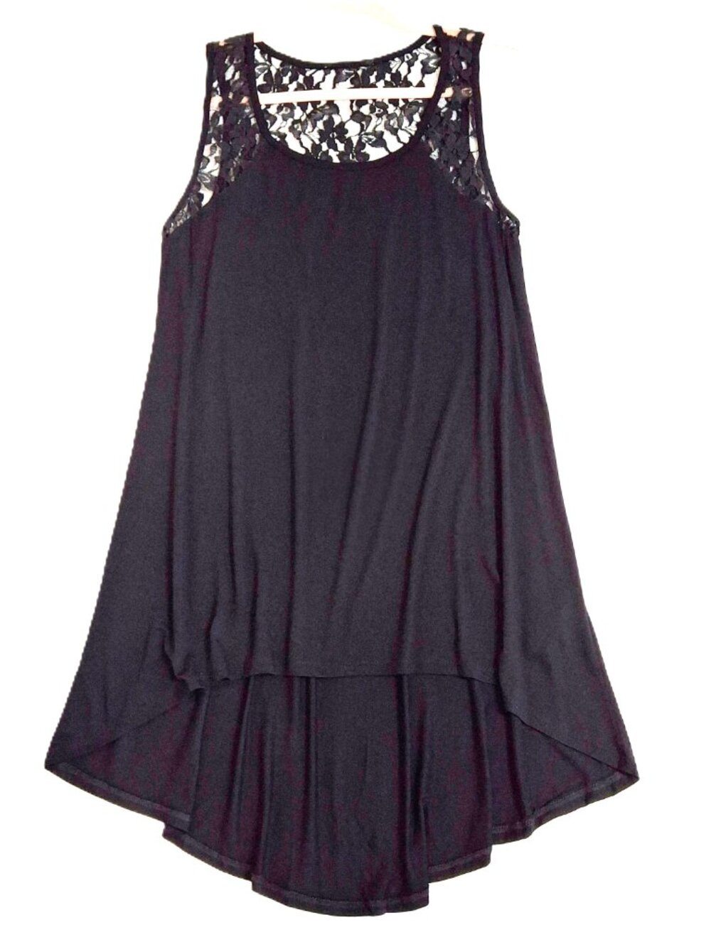 Forever 21 Black Hi Low Lacetop Trapeze Dress Size M Stretch Knit